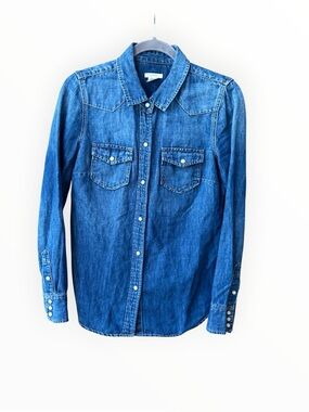 J. Crew Dark Blue Denim Shirt with Contrast Stitching